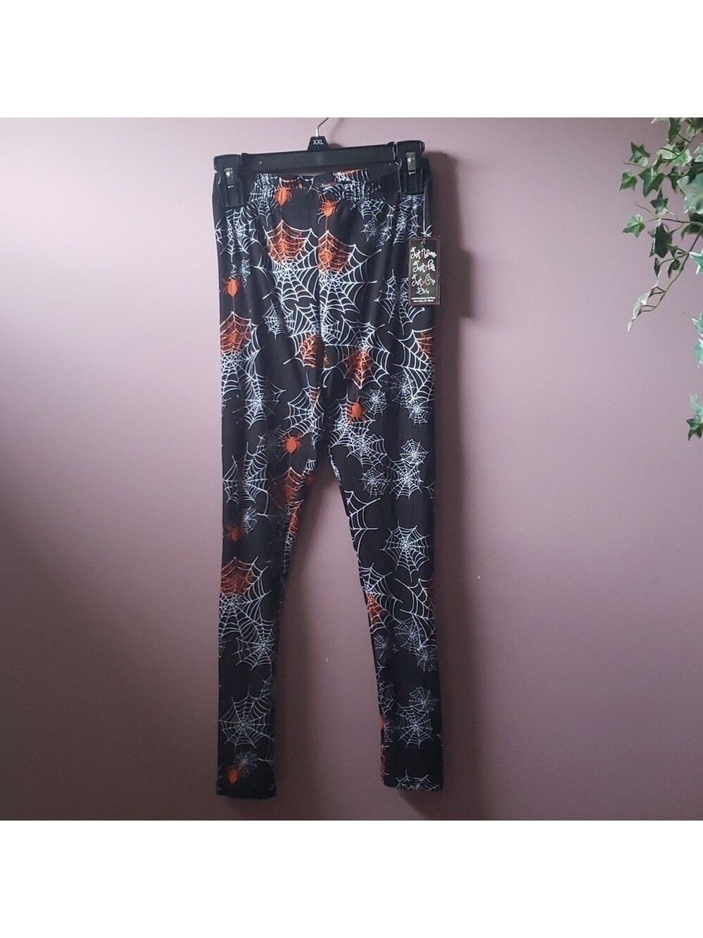 Halloween Leggings New With Tag Black Orange Spiders White Spider Webs Med 10-12 - Picture 2 of 7